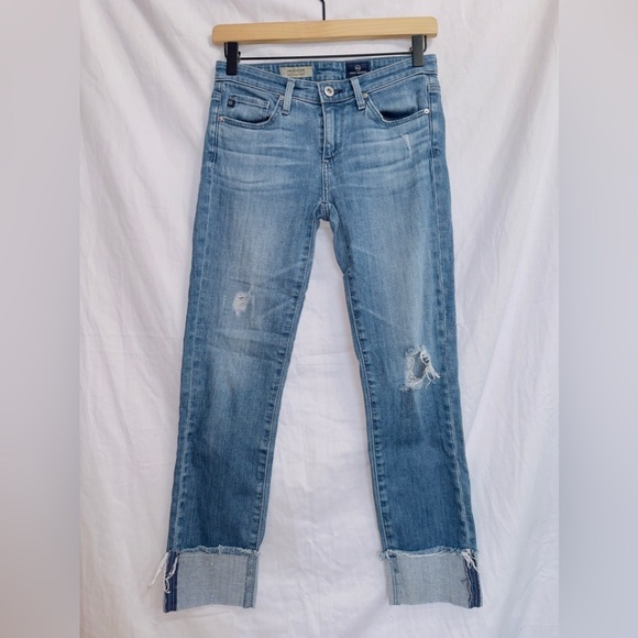 Adriano Goldschmied AG Medium Wash Denim Slim Straight The Stevie Cuff Jeans 25 - Picture 1 of 6